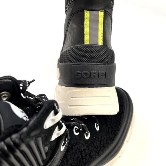 NWOB SOREL Brex Boot Cozy Lace Up Waterproof Black Sea Salt Size 7.5 Leather