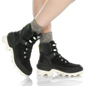 NWOB SOREL Brex Boot Cozy Lace Up Waterproof Black Sea Salt Size 7.5 Leather
