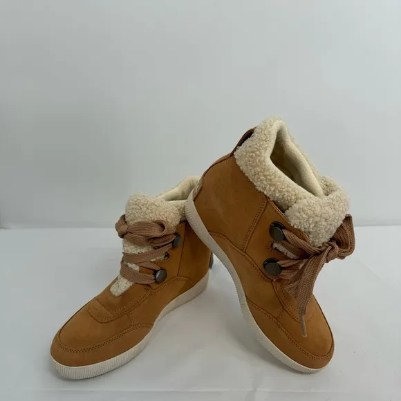 NWOB Sorel Women's Out N About Cozy Wedge Tan Suede Boots Size 8 Booties NEW