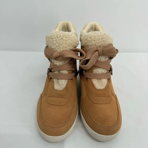 NWOB Sorel Women's Out N About Cozy Wedge Tan Suede Boots Size 8 Booties NEW
