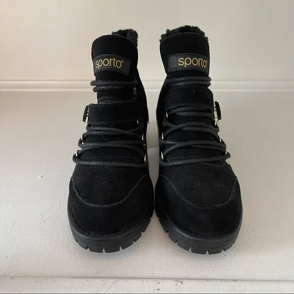 NWOB Sporto Black Suede Water Resistant Katie Ankle Boot Sz 6.5