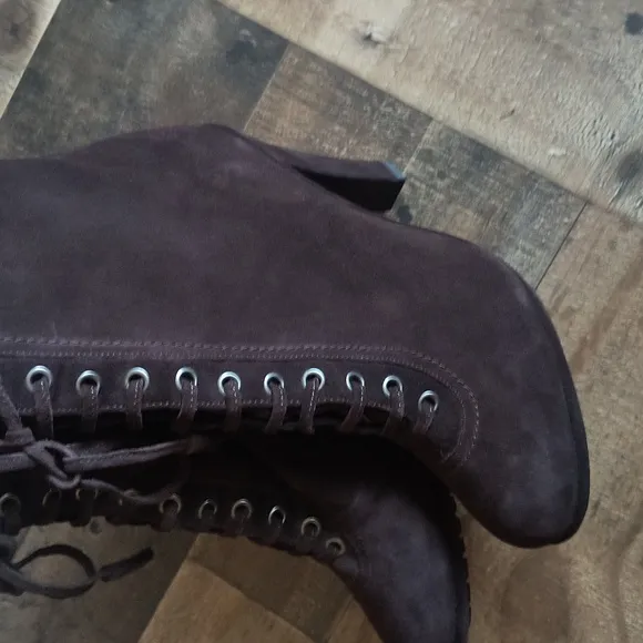 NWOT All Saints Grimsby Brown Suede Leather Tassel Lace Up Heeled Ankle Boots