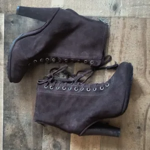 NWOT All Saints Grimsby Brown Suede Leather Tassel Lace Up Heeled Ankle Boots
