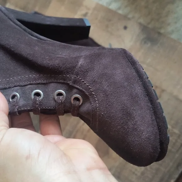 NWOT All Saints Grimsby Brown Suede Leather Tassel Lace Up Heeled Ankle Boots