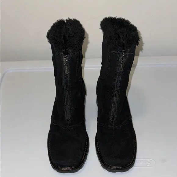 NWOT Aquatalia Black Suede Leather Ankle Boots with Front Zipper. Size 6.