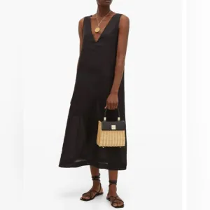 NWOT ASCENO Seville V-neck Linen Midi Dress