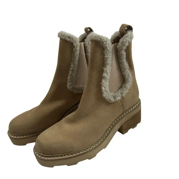 NWOT Calvin Klein Women's Leather Faux Fur Anissa Chelsea Ankle Boots, Size 8.5