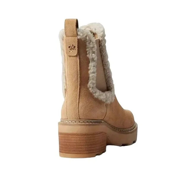 NWOT Calvin Klein Women's Leather Faux Fur Anissa Chelsea Ankle Boots, Size 8.5