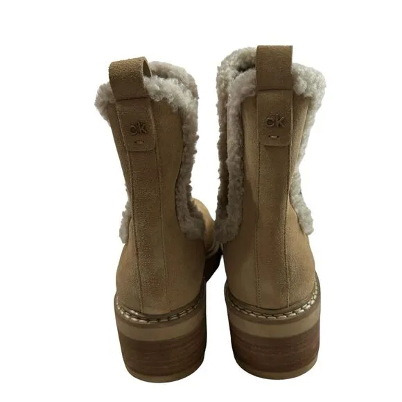 NWOT Calvin Klein Women's Leather Faux Fur Anissa Chelsea Ankle Boots, Size 8.5