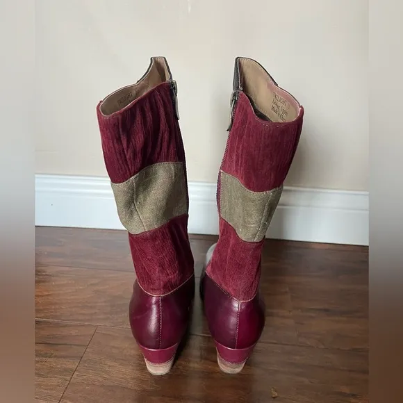 NWOT Corky’s Elite Women's Burgundy and Brown/Black Patchwork Boots-Size 10