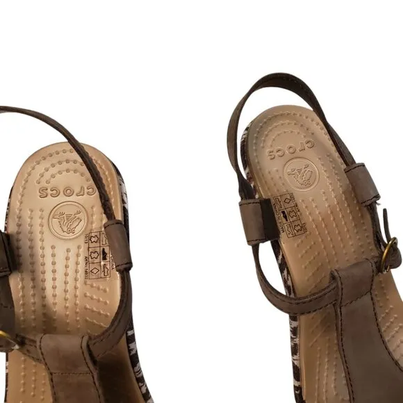 NWOT Crocs Nubuck Wedge Sandals Women's Size 9 Brown White