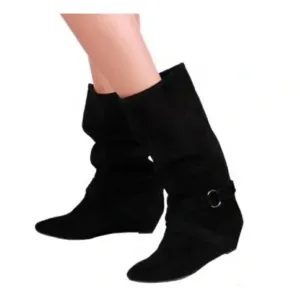 NWOT DKNYC Long Black Cow Suede Alina Wedge Mid-Calf Boots Size 9.5