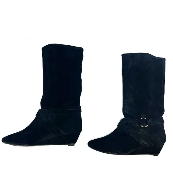 NWOT DKNYC Long Black Cow Suede Alina Wedge Mid-Calf Boots Size 9.5