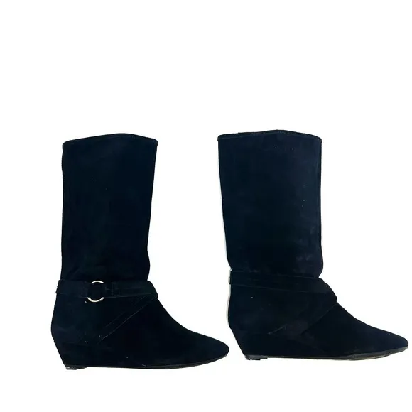 NWOT DKNYC Long Black Cow Suede Alina Wedge Mid-Calf Boots Size 9.5