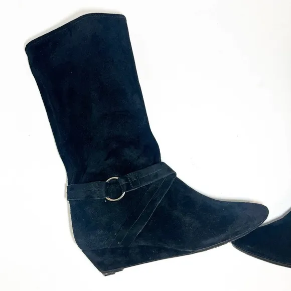 NWOT DKNYC Long Black Cow Suede Alina Wedge Mid-Calf Boots Size 9.5