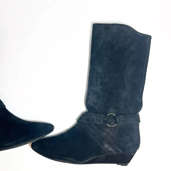NWOT DKNYC Long Black Cow Suede Alina Wedge Mid-Calf Boots Size 9.5