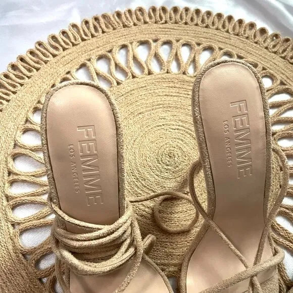 NWOT Femme Barely There Lace Up Heel Tan EU 36