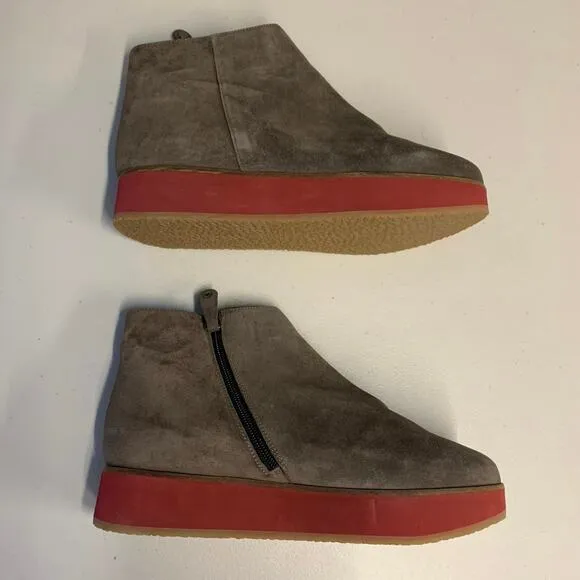 NWOT La Corde Blanche Boots Suede Ankle Platform Taupe Brown Tan Cherry Red
