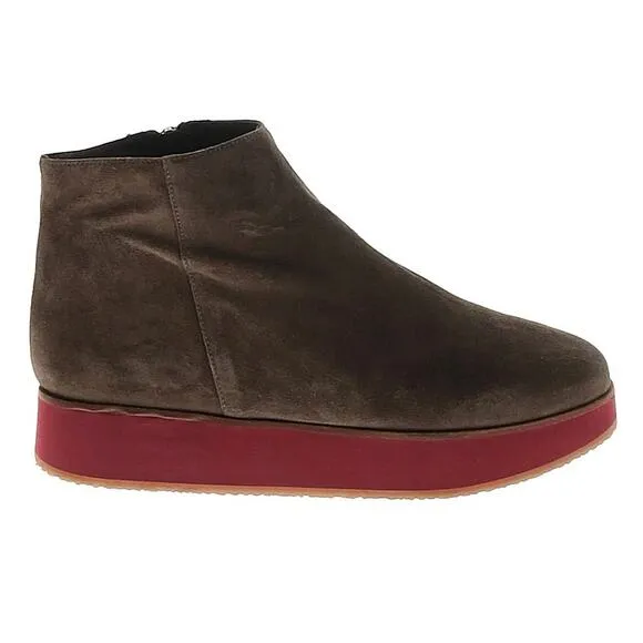 NWOT La Corde Blanche Boots Suede Ankle Platform Taupe Brown Tan Cherry Red
