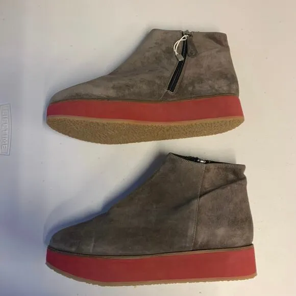 NWOT La Corde Blanche Boots Suede Ankle Platform Taupe Brown Tan Cherry Red