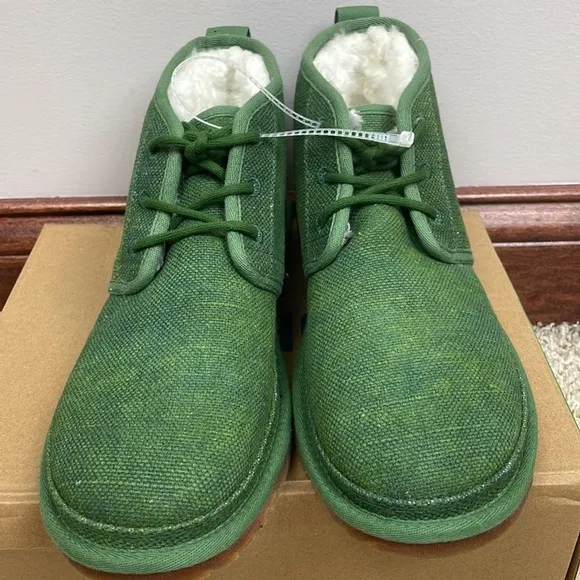 NWOT Men UGG SZ 10 Neumel Chukka Boots Tencel Natural Green Shearling Faux Fur