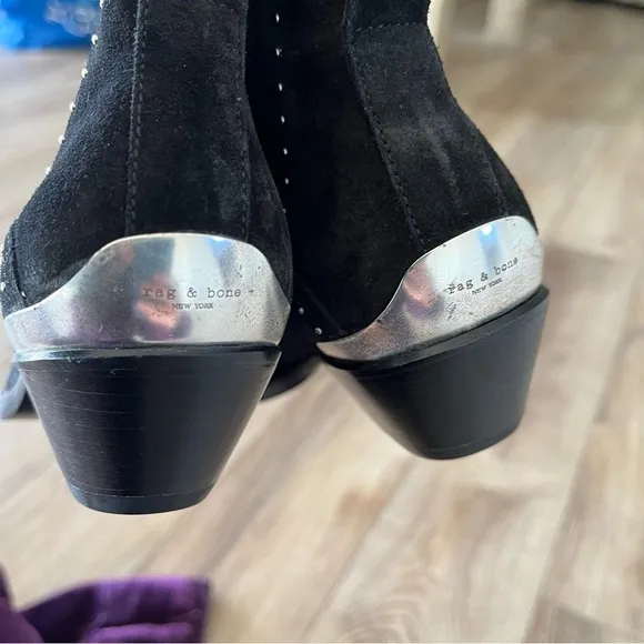 NWOT Rag &amp; Bone Size 5 / 35 Black Suede Westin Bootie Boots Stud