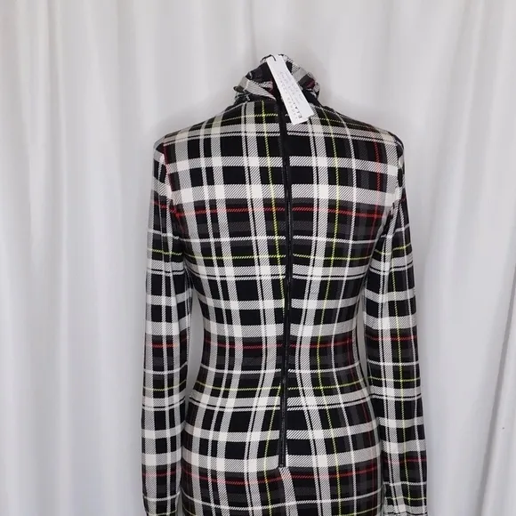 NWT!! ALICE   OLIVIA Delora Turtleneck Knit Plaid Dress Freedom Black Size 10