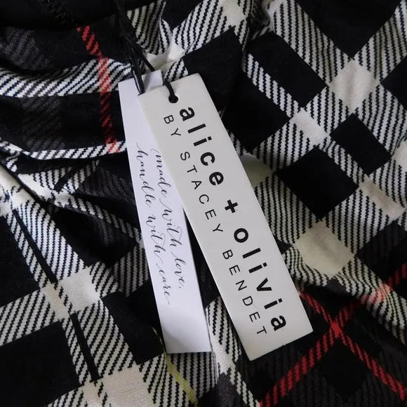 NWT!! ALICE   OLIVIA Delora Turtleneck Knit Plaid Dress Freedom Black Size 10
