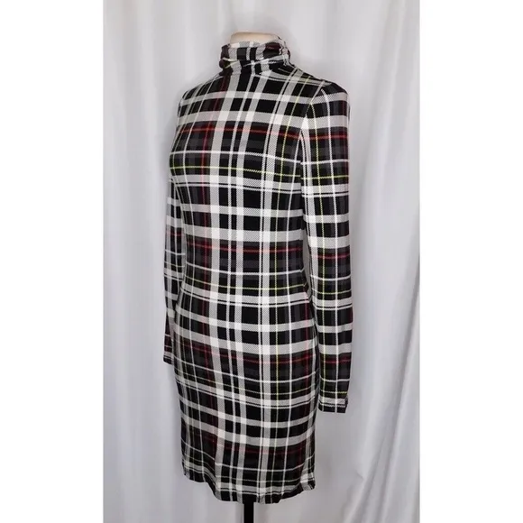 NWT!! ALICE   OLIVIA Delora Turtleneck Knit Plaid Dress Freedom Black Size 10