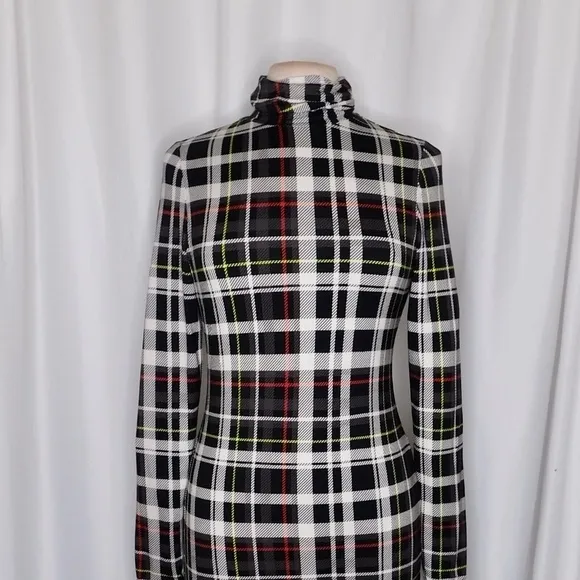 NWT!! ALICE   OLIVIA Delora Turtleneck Knit Plaid Dress Freedom Black Size 10
