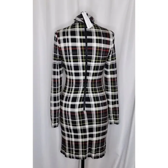 NWT!! ALICE   OLIVIA Delora Turtleneck Knit Plaid Dress Freedom Black Size 10