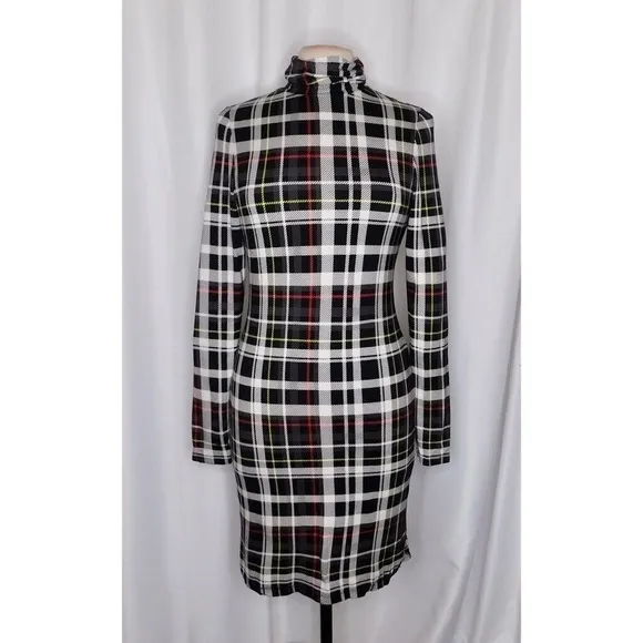 NWT!! ALICE   OLIVIA Delora Turtleneck Knit Plaid Dress Freedom Black Size 10