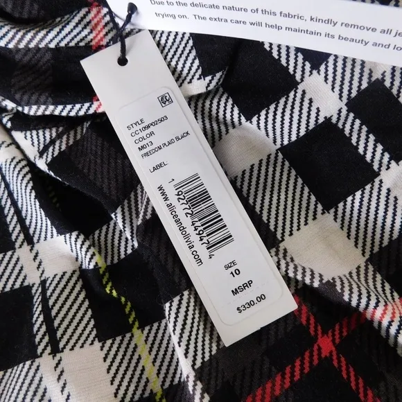 NWT!! ALICE   OLIVIA Delora Turtleneck Knit Plaid Dress Freedom Black Size 10