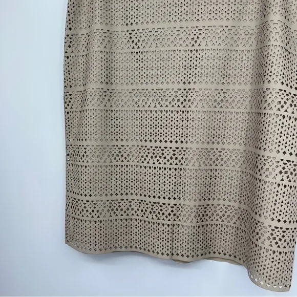 Nwt Calvin Klein Latte Cream Cutout Faux Leather Lined Zip Pencil Skirt