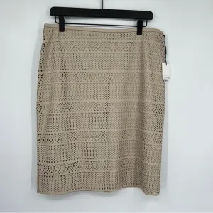 Nwt Calvin Klein Latte Cream Cutout Faux Leather Lined Zip Pencil Skirt
