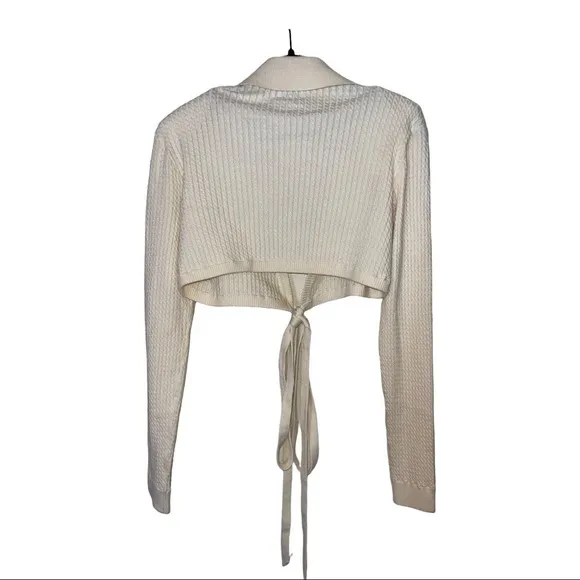NWT DANIELLE BERNSTEIN Ivory Wrap Tie Waist Cable Knit Cropped Sweater XL