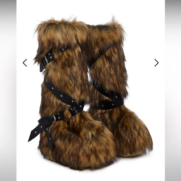 NWT DOLLS KILL WILD INSTINCTS FAUX FUR BOOTS BROWN SIZE 8