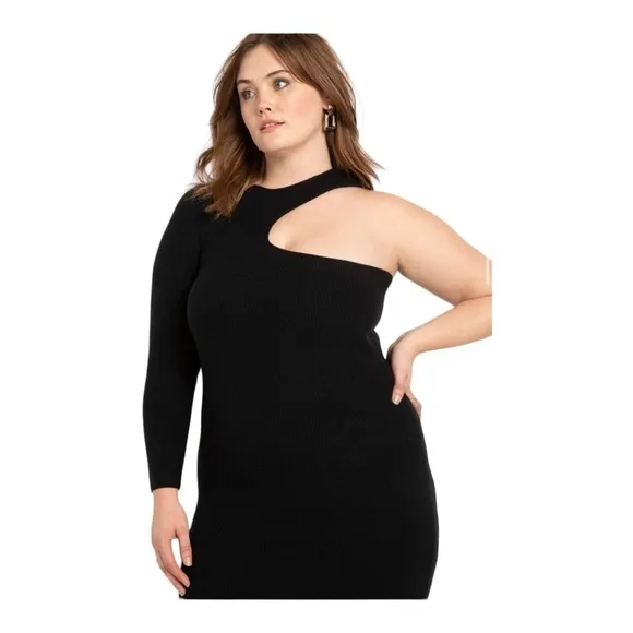NWT ELOQUII Emerald Green One Sleeve Mini Sweater Dress Size 26/28 Plus Size