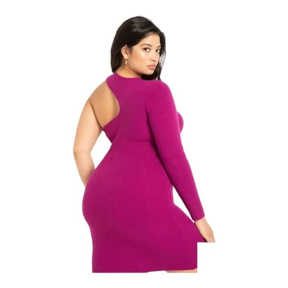 NWT ELOQUII Emerald Green One Sleeve Mini Sweater Dress Size 26/28 Plus Size