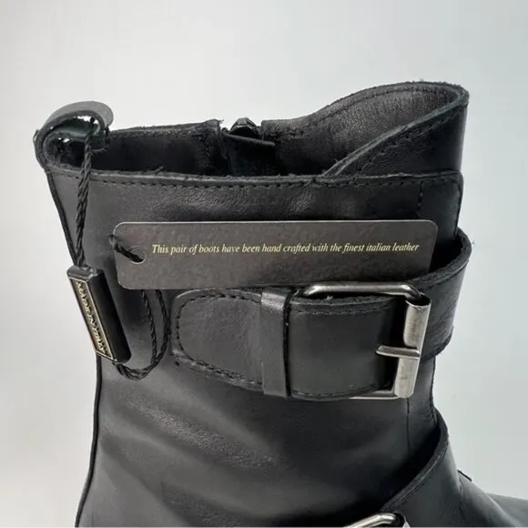 NWT EMANUELE CRASTO Italy🇮🇹Made Finest Italian LEATHER Boot Faux Double Buckle