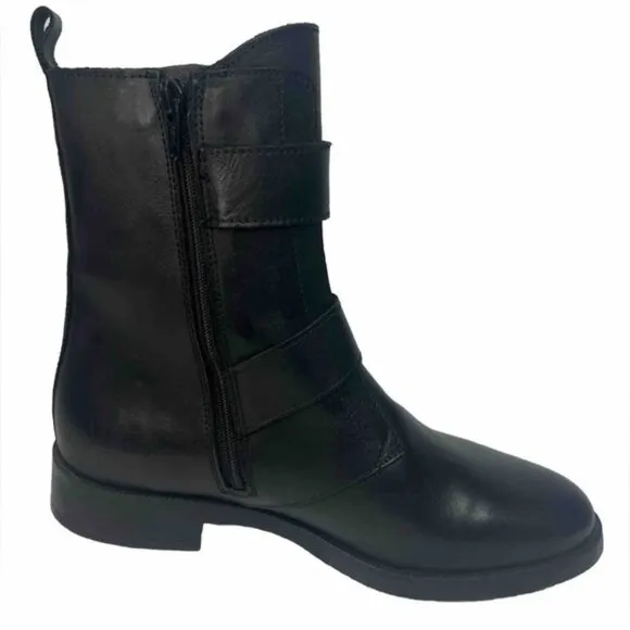NWT EMANUELE CRASTO Italy🇮🇹Made Finest Italian LEATHER Boot Faux Double Buckle