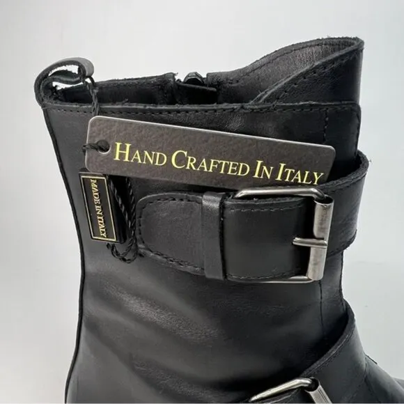 NWT EMANUELE CRASTO Italy🇮🇹Made Finest Italian LEATHER Boot Faux Double Buckle