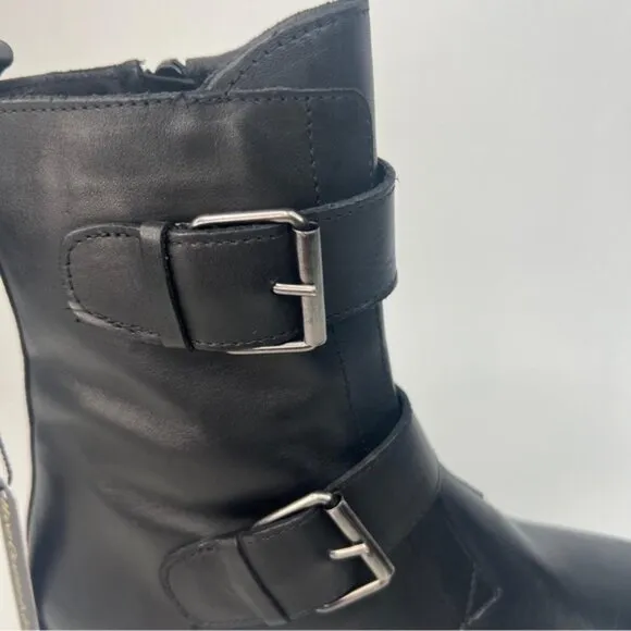 NWT EMANUELE CRASTO Italy🇮🇹Made Finest Italian LEATHER Boot Faux Double Buckle