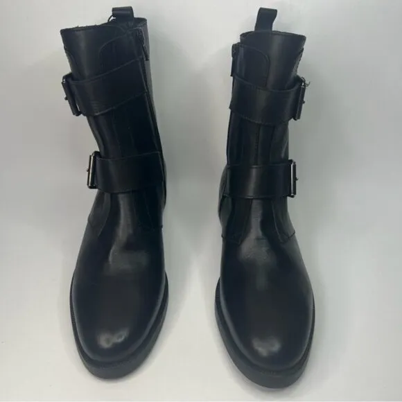 NWT EMANUELE CRASTO Italy🇮🇹Made Finest Italian LEATHER Boot Faux Double Buckle