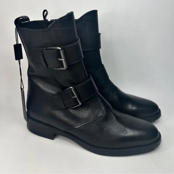 NWT EMANUELE CRASTO Italy🇮🇹Made Finest Italian LEATHER Boot Faux Double Buckle