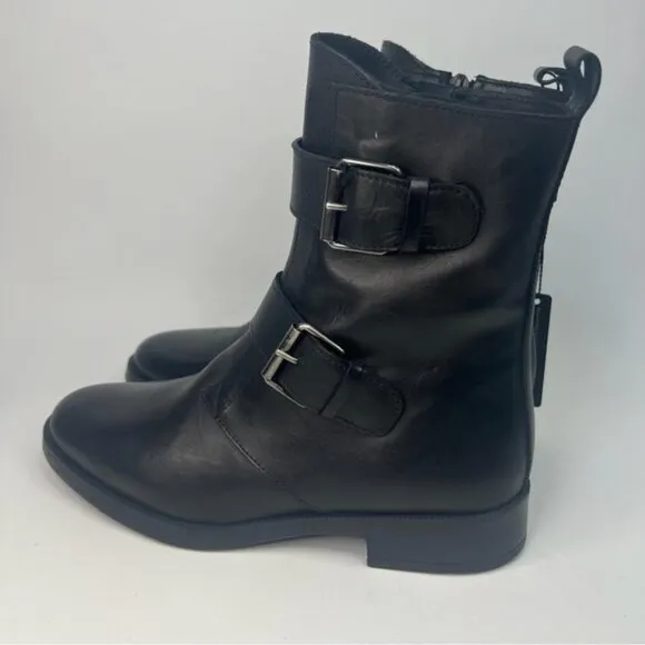 NWT EMANUELE CRASTO Italy🇮🇹Made Finest Italian LEATHER Boot Faux Double Buckle