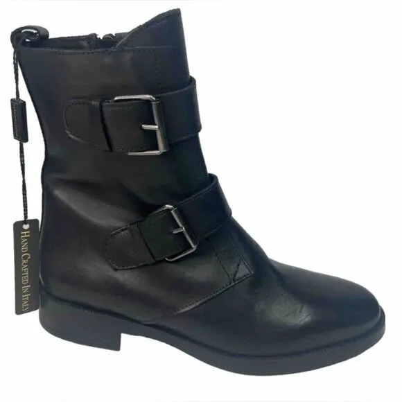 NWT EMANUELE CRASTO Italy🇮🇹Made Finest Italian LEATHER Boot Faux Double Buckle