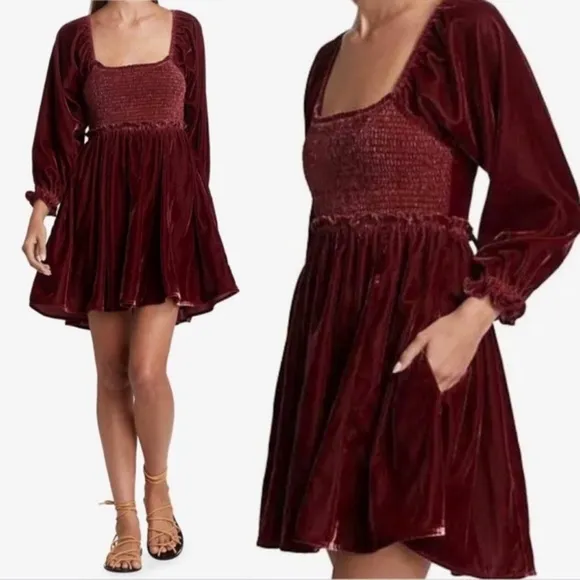 NWT Free People | Daphne Velvet Long Sleeve Minidress | XS