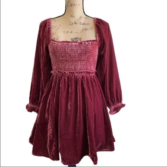 NWT Free People | Daphne Velvet Long Sleeve Minidress | XS