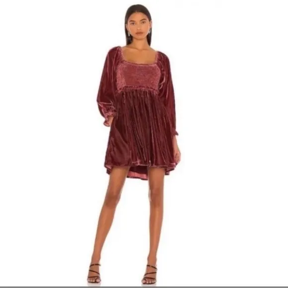 NWT Free People | Daphne Velvet Long Sleeve Minidress | XS